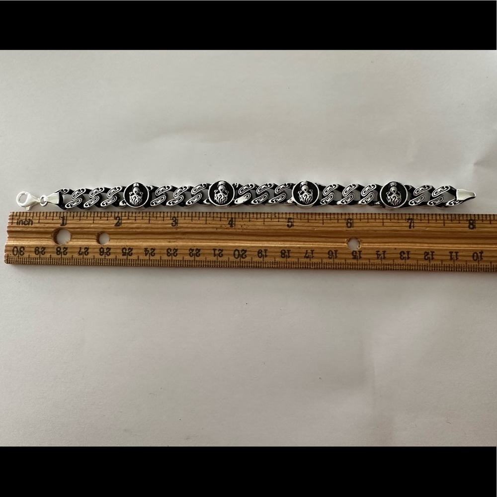 925 Silver skull 10mm bracelet link chain 8 inches - Picture 3 of 4